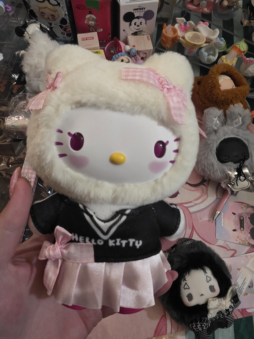 Sanrio Hello Kitty Plush in Cream and Pink with Black Outfit